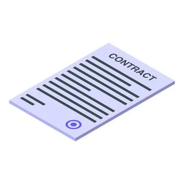 Isometric view of a contract document featuring a signature, symbolizing an o Stock Illustration