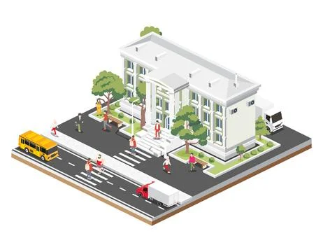Isometric view of courthouse building, bank, university or governmental ins.. Ilustração Stock