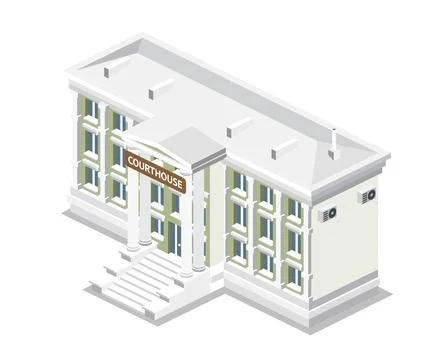 Isometric view of courthouse building isolated on white. Public building wi.. Ilustração Stock