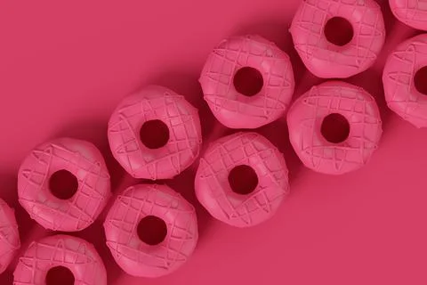 Isometric view of glazed donut with sprinkles on plain monochrome pink color Stockillustratie
