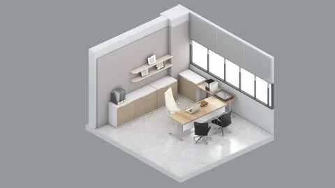Isometric view of a manager room,office space,working room, 3d rendering. Stock Illustration