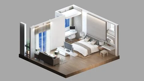Isometric view of a master bedroom and living area,residential area, 3d rende Stock Illustration