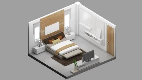 Isometric view of a master bedroom,residential area, 3d rendering. Stock Illustration
