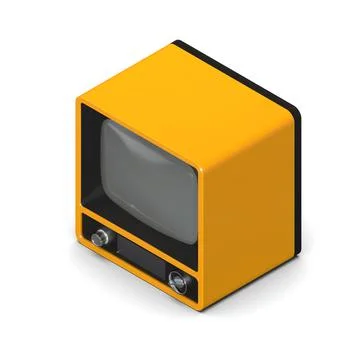 Isometric View of a Modern Retro Style Yellow TV. 3D Rendering Isolated on Wh Stock Illustration