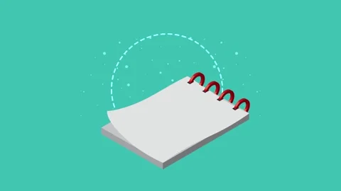 Isometric view of a notepad with a subtle animation of a page turning and a.. Stock Footage 339067475