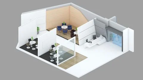 Isometric view of a office area,reception and meeting room, 3d rendering. Stock Illustration