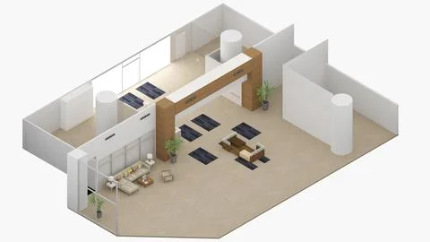 Isometric view of a office area,reception and meeting room, 3d rendering Stock Illustration