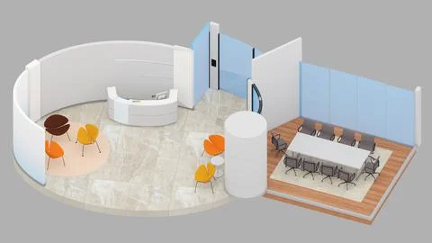Isometric view of a office space and meeting room,reception area, 3d renderin Stock Illustration