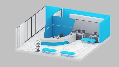 Isometric view of a office space and working room,work area, 3d rendering. Stock Illustration