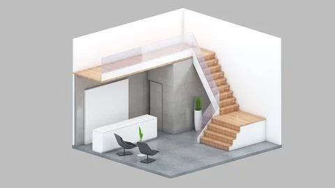 Isometric view of a office space and reception area, 3d rendering. Stock Illustration