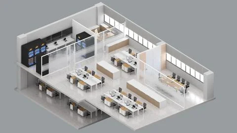 Isometric view of a office space and server room,Data Center With Multiple .. イラスト素材