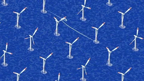 Isometric view offshore wind farm infinite loop animation Stock Footage 263905396