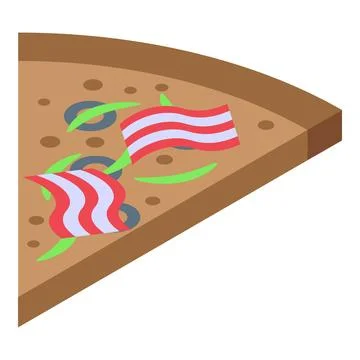 Isometric view of a pizza slice decorated with small flags, celebrating a nat Stock Illustration