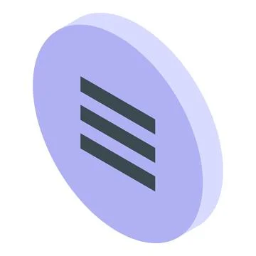 Isometric view of a purple circular button featuring three horizontal lines,  Stock Illustration