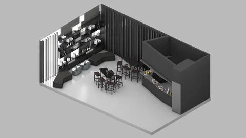 Isometric view of a restaurant,pub and bar, 3d rendering. Stock Illustration