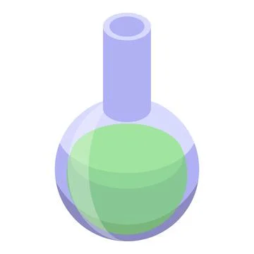 Isometric view of a round bottom flask containing a green liquid, possibly us Stock Illustration