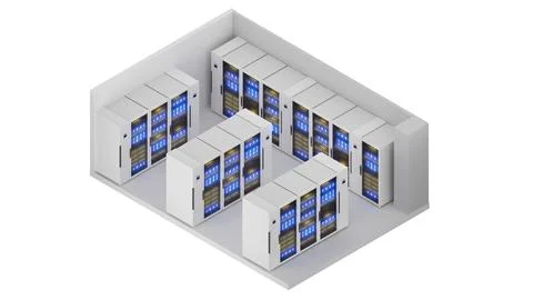 Isometric view of a small size server room,Data Center With Multiple Rows o.. Illustrazione stock