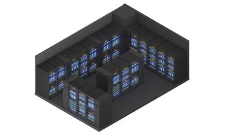Isometric view of a small size server room,Data Center With Multiple Rows o.. Foto stock