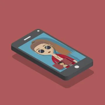 Isometric view of a smartphone while a video call. Illustrazione stock