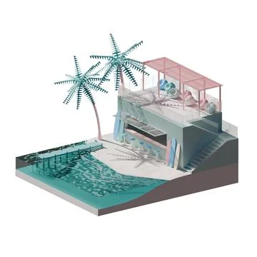 Isometric View Of A Summer Beach 3D Render Illustration Design Element Stock Illustration