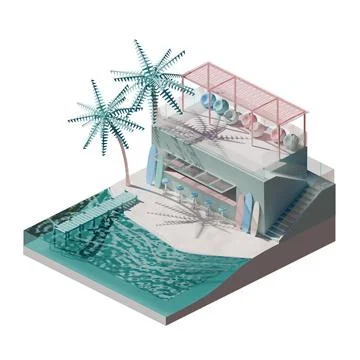 Isometric View Of A Summer Beach 3D Render Illustration Stock Illustration