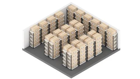Isometric view of a Warehouse, 3D rendering Stock Illustration