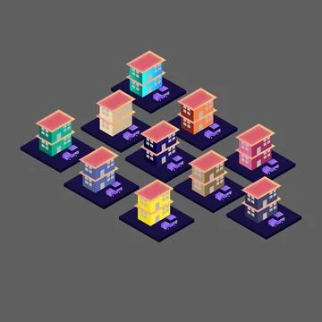 Isometric villa building vector Stock Illustration