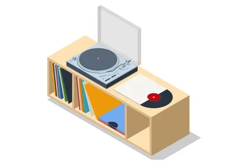 Isometric Vinyl LP record player isolated on white background Record player with Stock Illustration