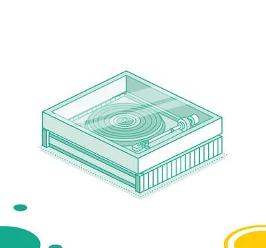 Isometric vinyl player with disk and cover. Object isolated on white backgr.. Stock Illustration