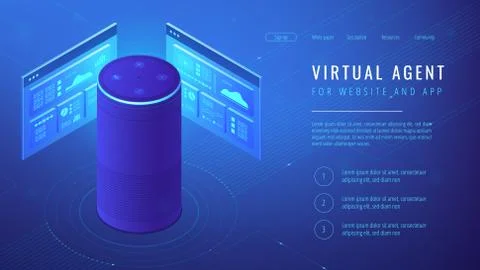 Isometric virtual agent landing page. Stock Illustration