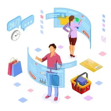 Isometric Virtual Augmented Reality Shopping Stock Illustration