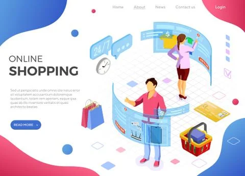 Isometric Virtual Augmented Reality Shopping Stock Illustration