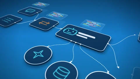 Isometric Visual Workflow Diagram of AI Chatbot Integration and Automated P.. Stock Footage 348643139