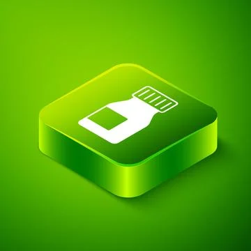 Isometric Vitamin complex of pill capsule icon isolated on green background.. 스톡 일러스트