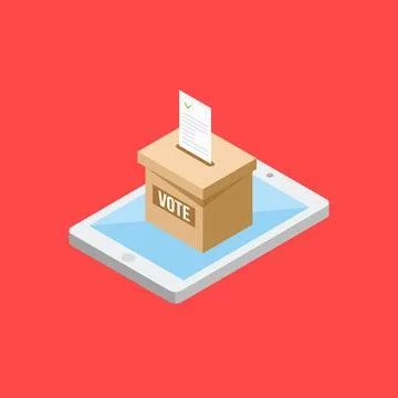 Isometric vote box and tablet icon.flat design Illustrazione stock