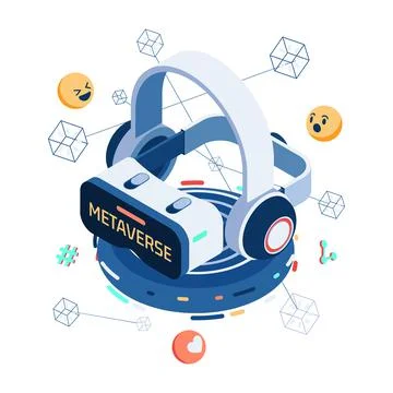 Isometric VR Virtual reality headset and Blockchain Network Illustrazione stock