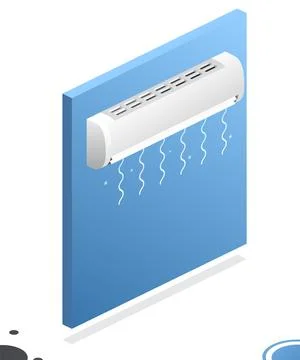 Isometric wall mounted air conditioner with flows of cold air. Controlling .. 스톡 일러스트