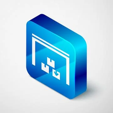 Isometric Warehouse icon isolated on grey background. Blue square button. Vector Illustrazione stock