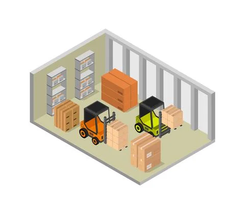 Isometric warehouse illustrated in vector on a white background Stock Illustration