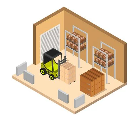 Isometric warehouse illustrated in vector on a white background Stock Illustration