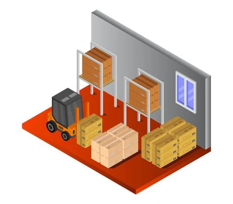 Isometric warehouse illustrated in vector on a white background Stock Illustration