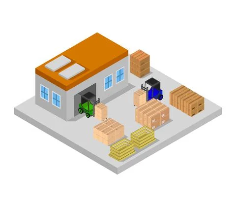 Isometric warehouse illustrated in vector on a white background Stock Illustration