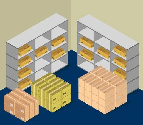 Isometric warehouse illustrated in vector on a white background Stock Illustration