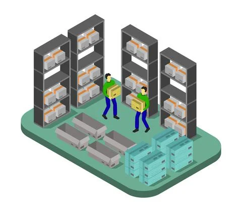 Isometric warehouse illustrated in vector on a white background Stock Illustration