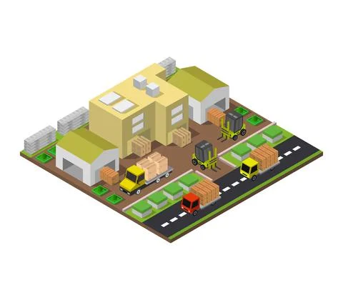 Isometric warehouse illustrated in vector on a white background Stock Illustration