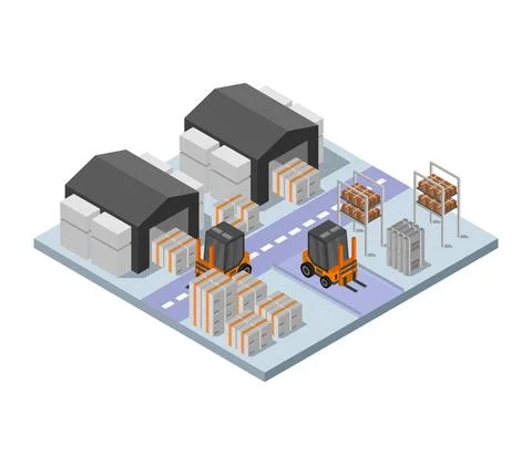 Isometric warehouse illustrated in vector on a white background Illustrazione stock