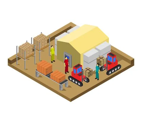 Isometric warehouse illustrated in vector on a white background Illustrazione stock