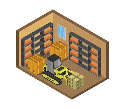 Isometric warehouse illustrated in vector on a white background Stock Illustration