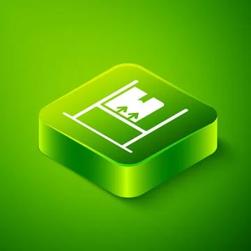 Isometric Warehouse interior with boxes on racks icon isolated on green Illustrazione stock