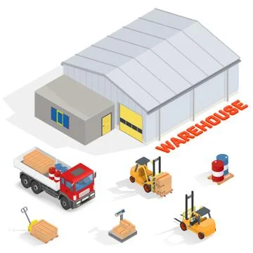 Isometric warehouse with office Stock Illustration